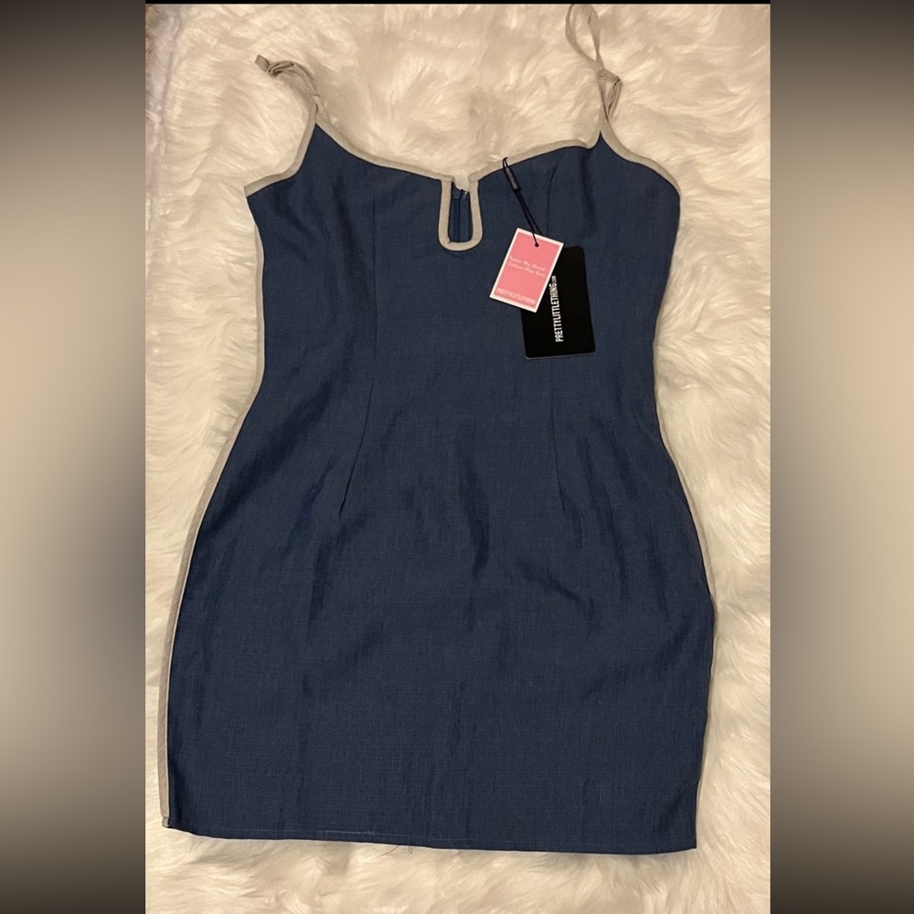 PLT Blue Linen Look Bodycon Dress - Picture 4 of 4
